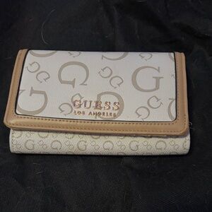 GUESS Logo Patterned Wallet in Beige and Cream